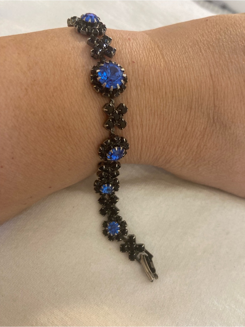 Blue and Black Rhinestones XOXO Designed Vintage Bracelet
